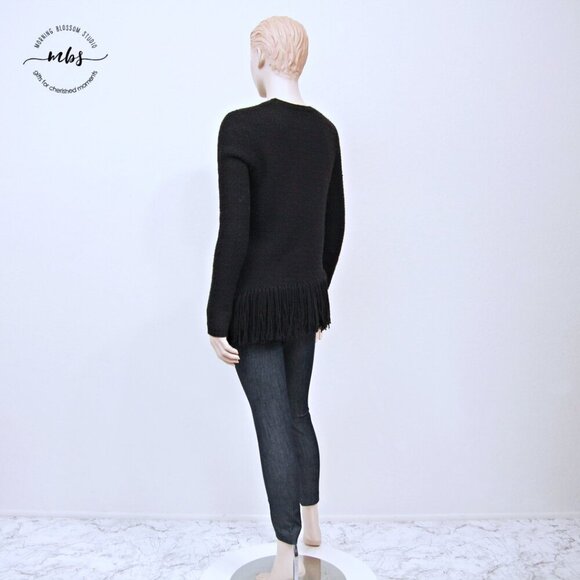 Theory Hudina Asymmetrical Crew Neck Merino Wool Fringe Hem Sweater Black SP - Picture 7 of 14